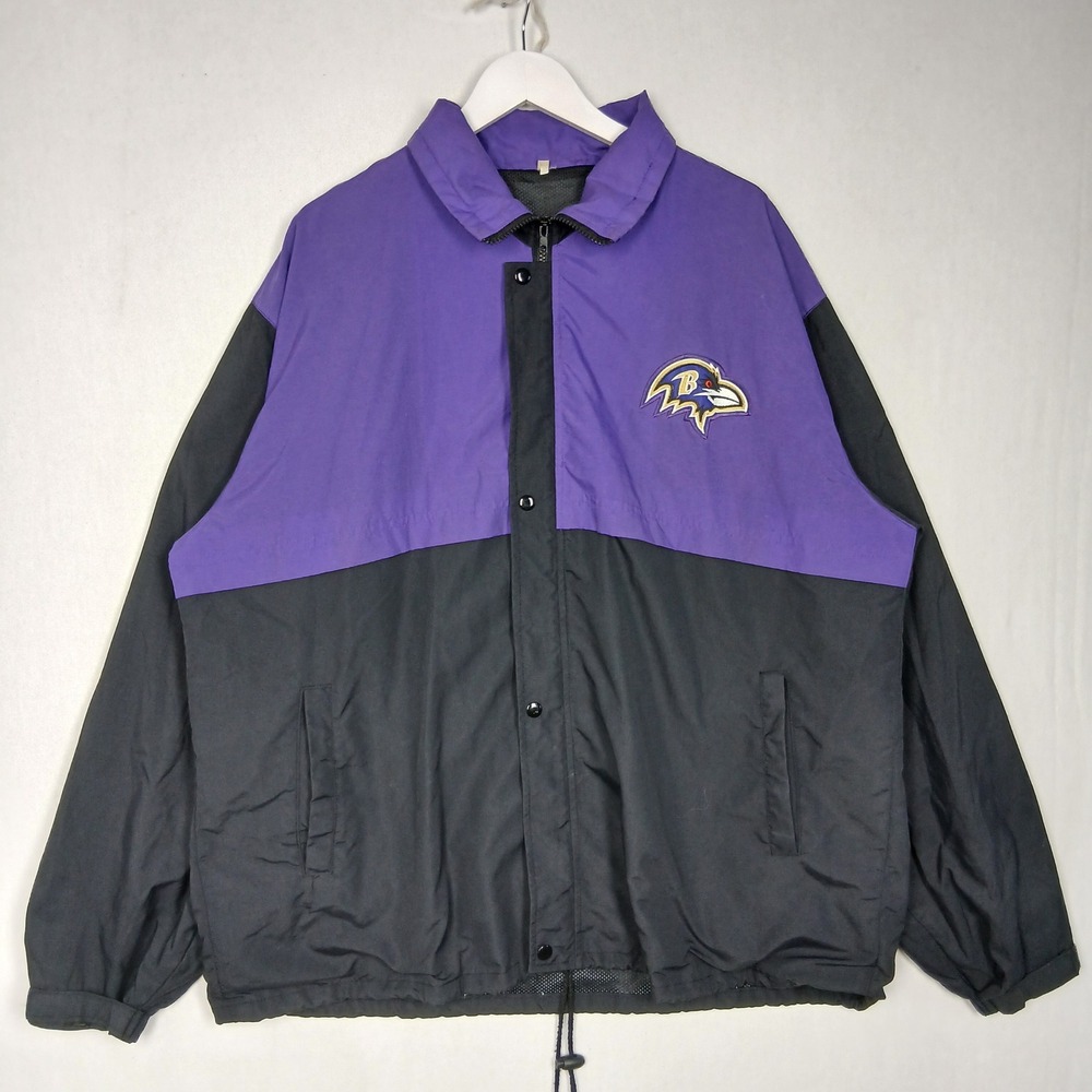 Vintage Baltimore Ravens NFL Windbreaker Jacket Purple Black Mens XXL